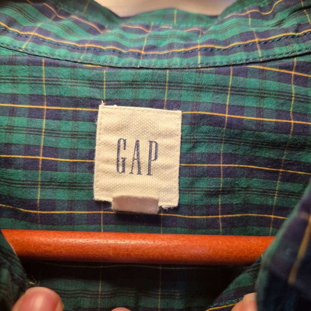 Vintage GAP Button Down Shirt | Greenâ Blue Plaid | Menâs Medium - Picture 3 of 6
